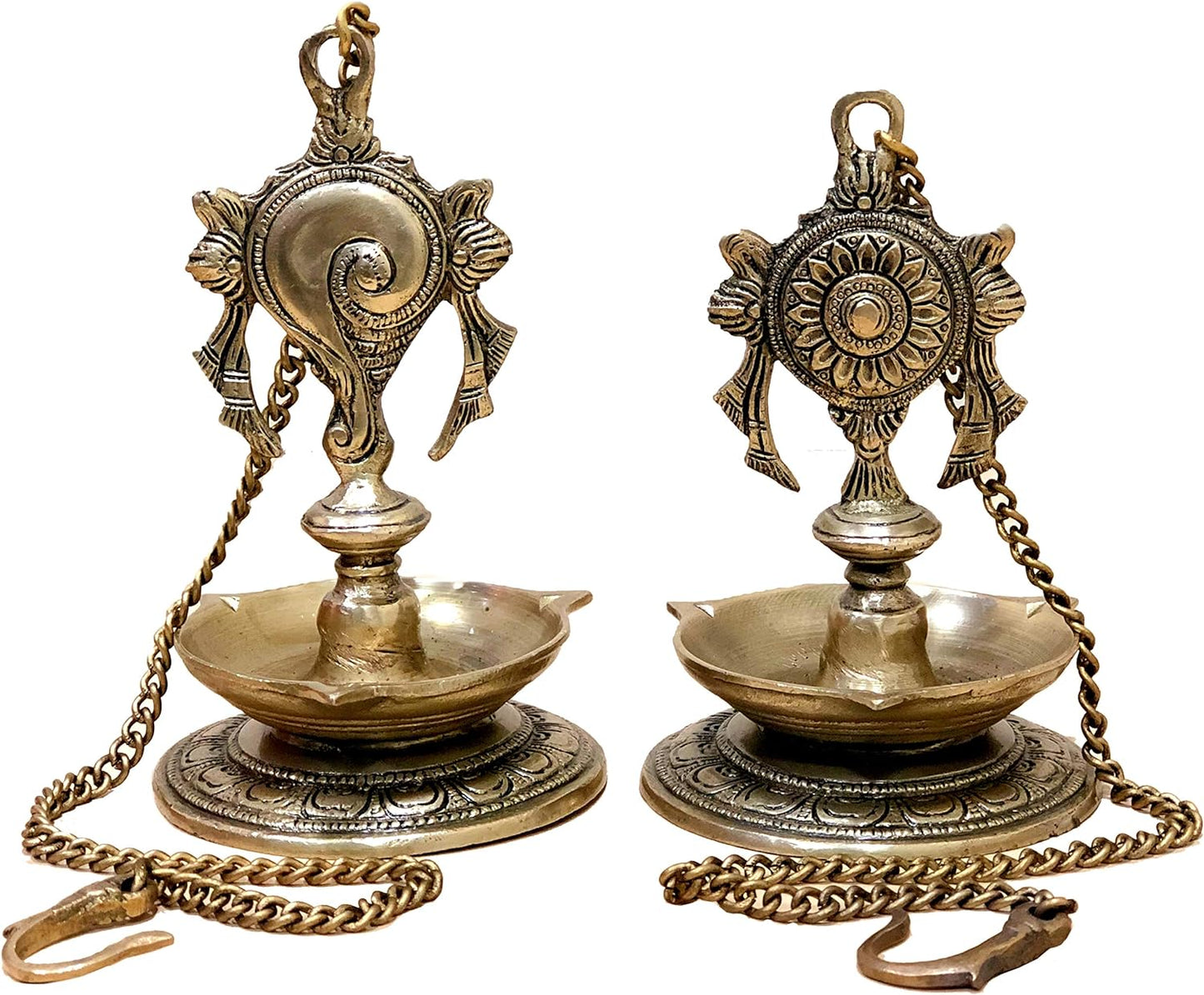 StonKraft - Pair of Brass Hanging Diya, Oil Lamp, Lamp for Home and Office (Hanging Length 25.75")