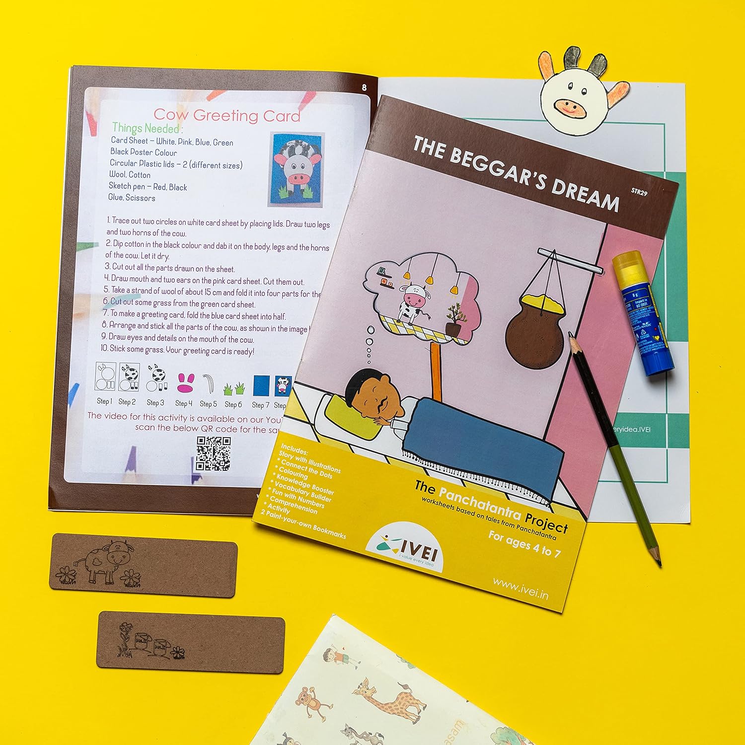 IVEI Panchatantra Story Kids Learning Book - Workbook and 2 DIY Bookmarks - Colouring Activity Worksheets - Creative Fun Activity and Education for Kids - The Beggar’s Dream (Age 4 to 7 Years)