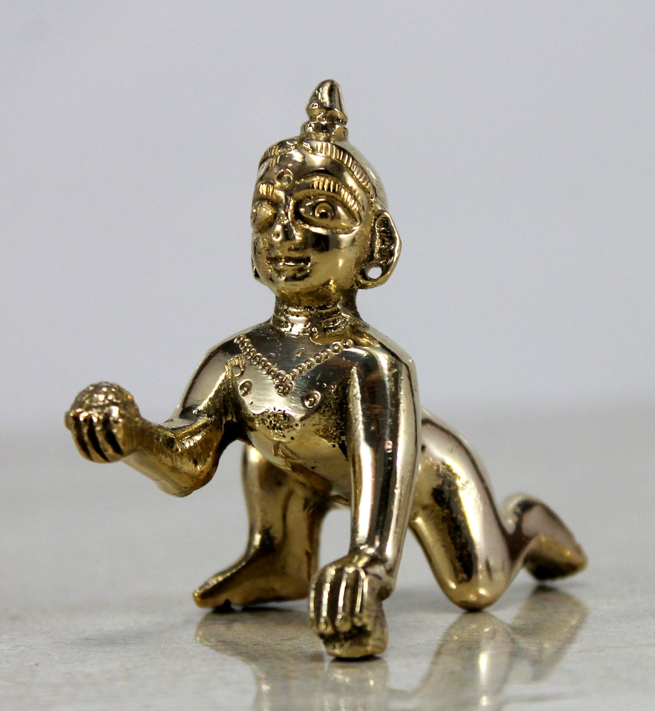 StonKraft Brass Krishna Laddoo Gopal Kanha Makhan Chor Statue Idol Murti Sculpture
