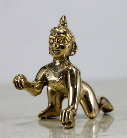 StonKraft Brass Krishna Laddoo Gopal Kanha Makhan Chor Statue Idol Murti Sculpture (Small Size)