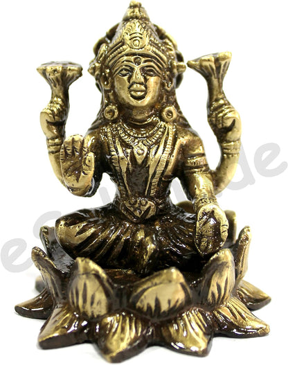 3" Brass Laxmi Ganesh Idol On Lotus Set