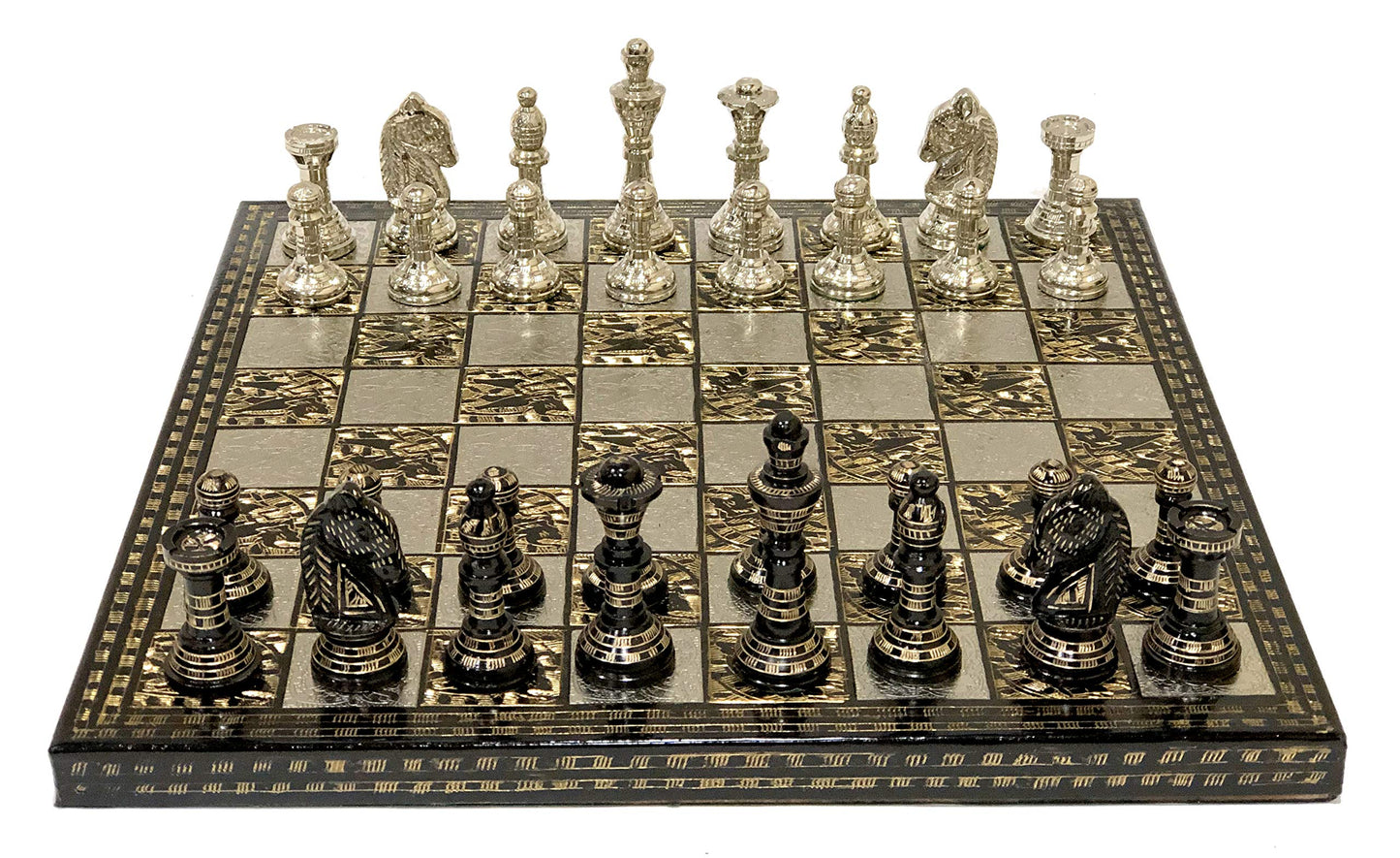 StonKraft Brass Chess Board Game Set with 100% Brass Chess Pieces Chessmen Coins (12" x 12" Inches)