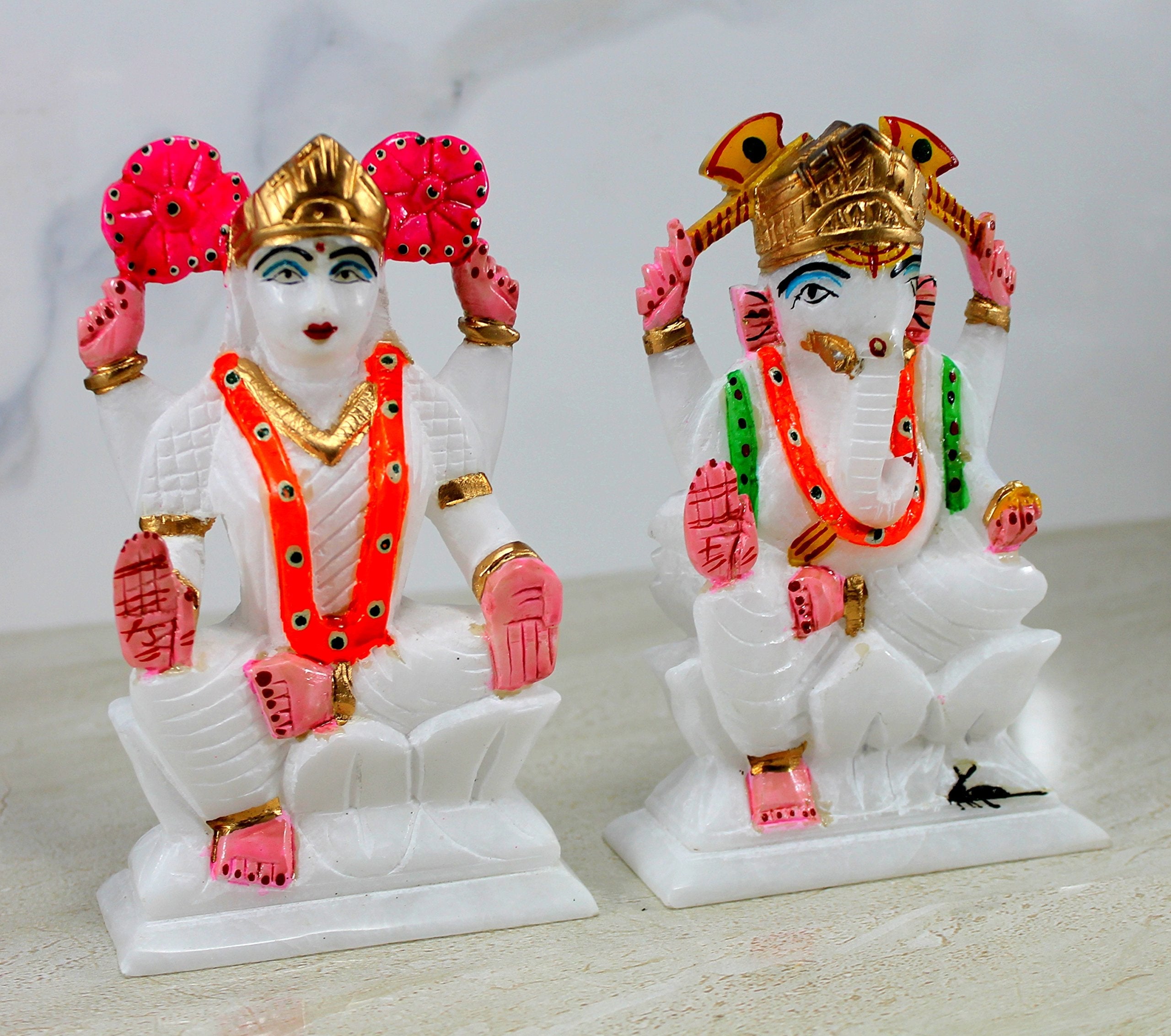 StonKraft - 7" (BIG SIZE) - Ganesh Laxmi Idol - Marble Lord Ganesh Ganpati Ganesha Laxmi Lakshmi Idol, Statue, Murti, Sculpture - Plain & Colourfull