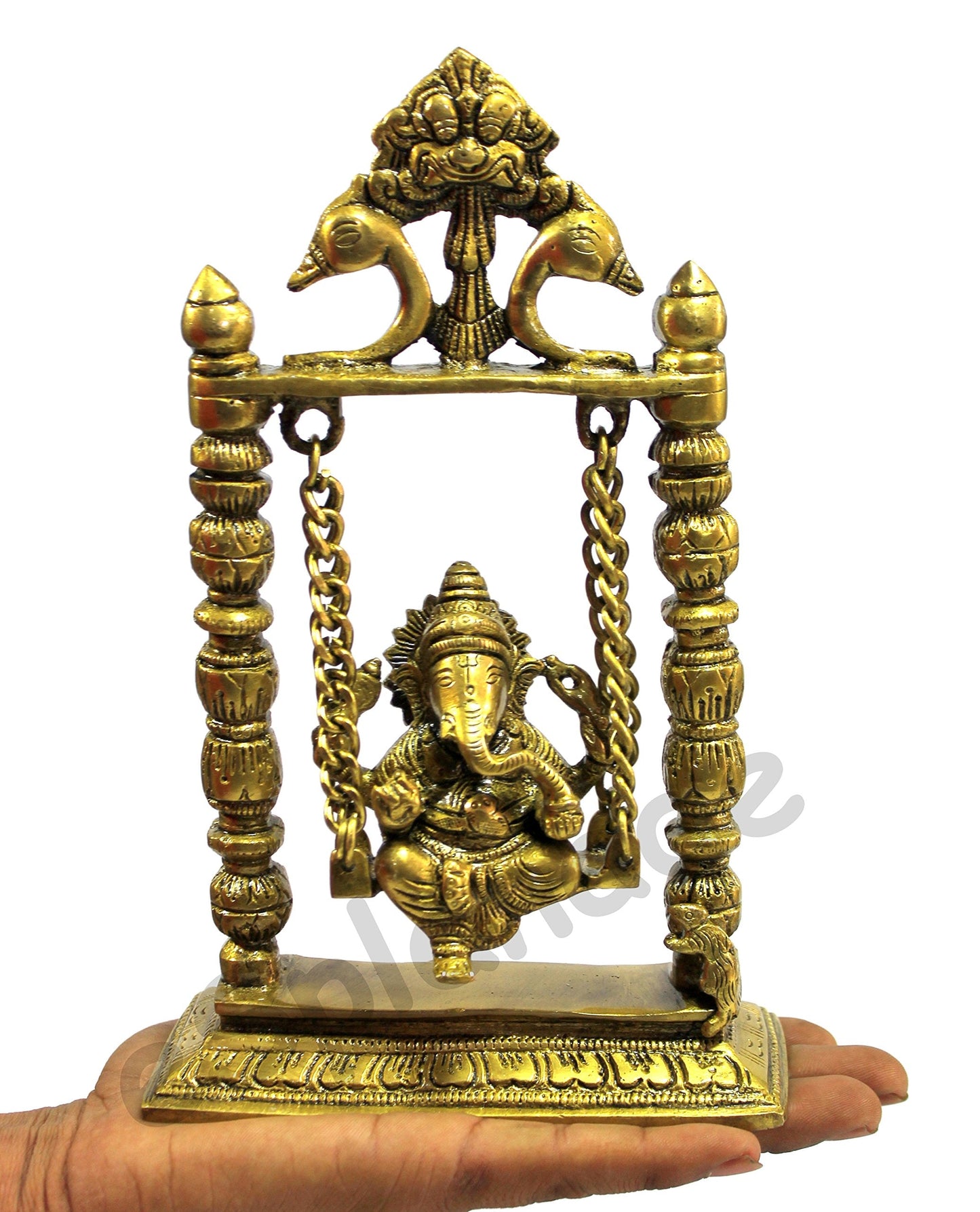 eSplanade - 9" Premium Ganesha Idol on Brass Swing | Brass Ganesha | Brass Showpiece Collectible Handicraft | Pooja Items for Home | Home Decor | Brass Decor