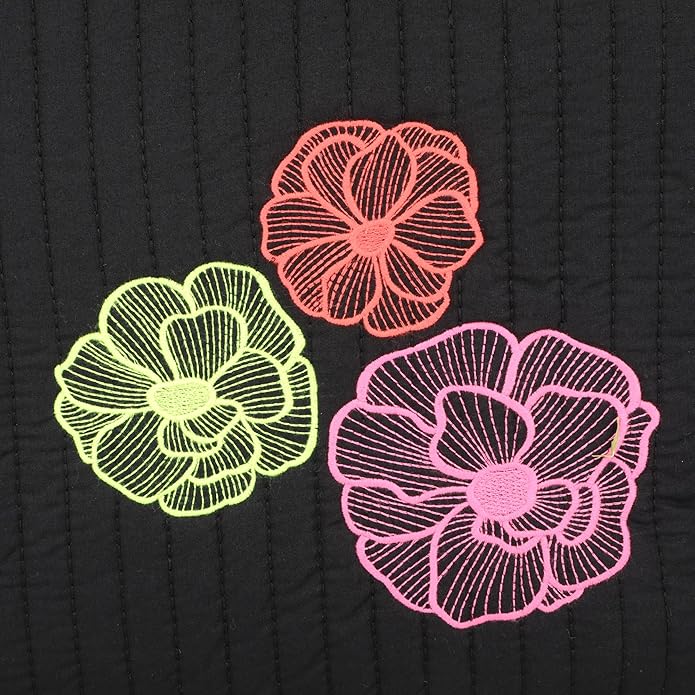 SKAPADORO Quilted Cotton Tote Bag with Zip, Inner Zipper Pocket, Multipurpose Embroidered Hand Bag for Women/Girls For Shopping Travel College Gym Work, Everyday Shoulder Bag - Evil Eye; Floral