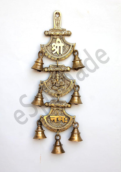 11" Shree Ganeshaya Namah Curved Hanging Bells | Door Hanging | Wall Hanging