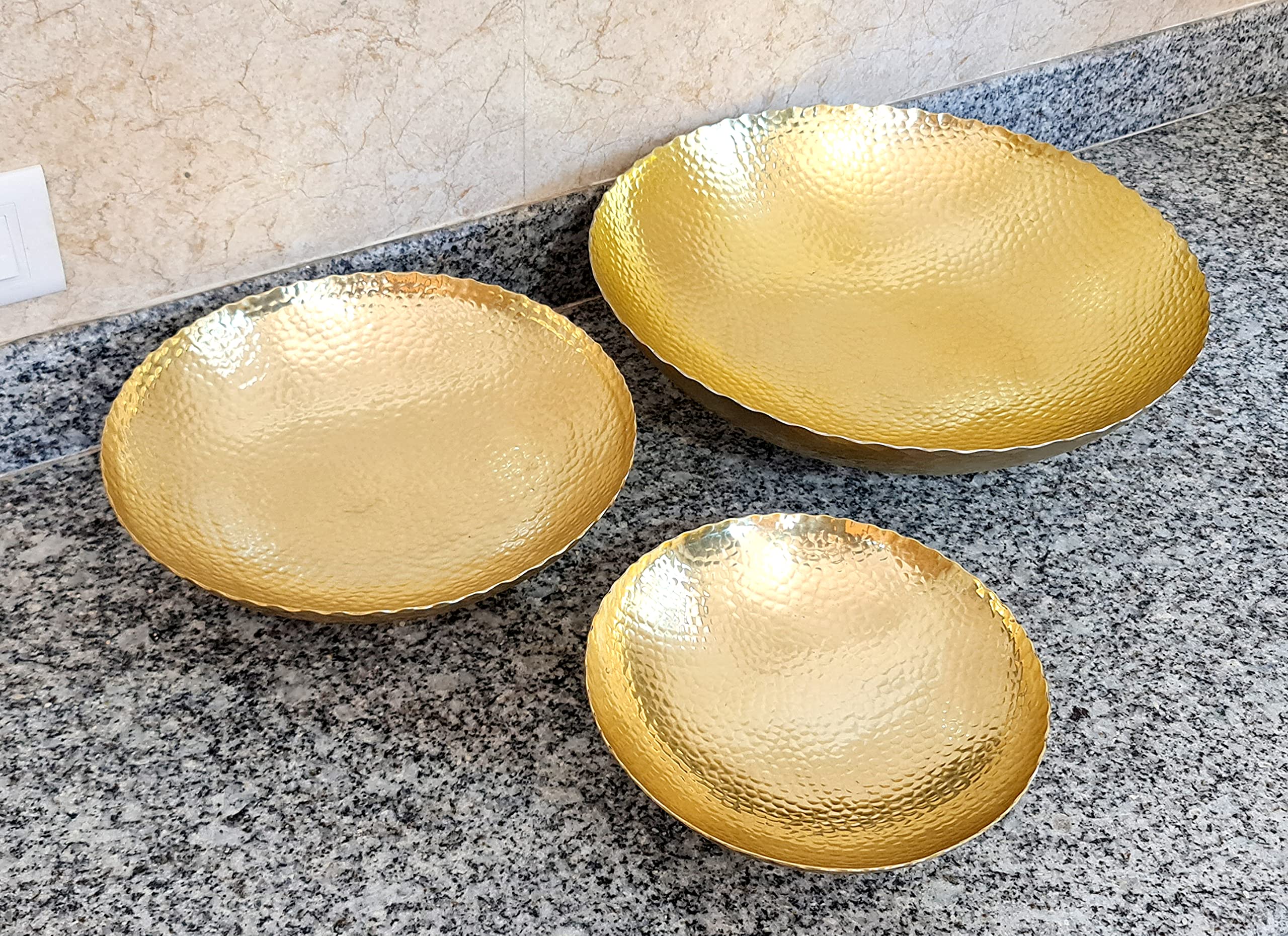 eSplanade Metal Serving Bowls Set | Kitchen and Dining Accessories | Handmade Serving Bowls | Designer Tableware (Set of 3)