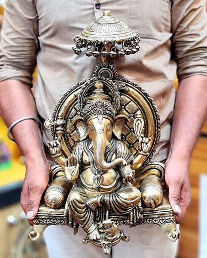 eSplanade Brass - Ganesh Ganesha Ganpati Vinayak with Singhasan Showpiece -18" inches | Big Size - Murti Idol Statue Sculpture | Pooja Articles