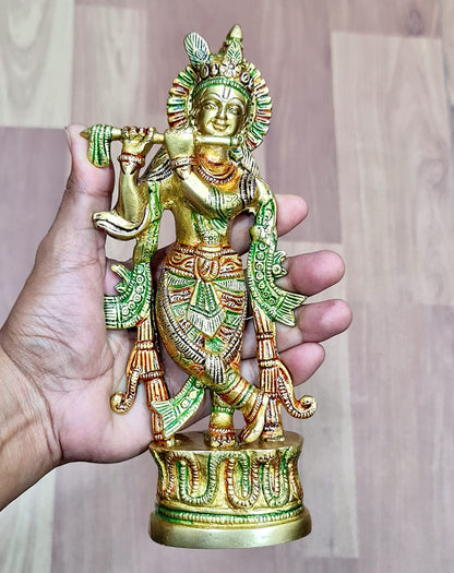 StonKraft Brass Krishna Laddoo Gopal Kanha Makhan Chor Statue Idol Murti Sculpture (Small Size)