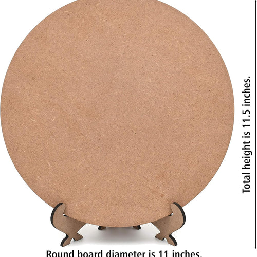 IVEI Round Plate with Foldable Stand - Set of 2 & SET of 5- MDF Plain Round Art Board with Stand for Painting Wooden Sheet Craft - for Decoupage MDF Plains, Resin Artwork & Decoration (Round)