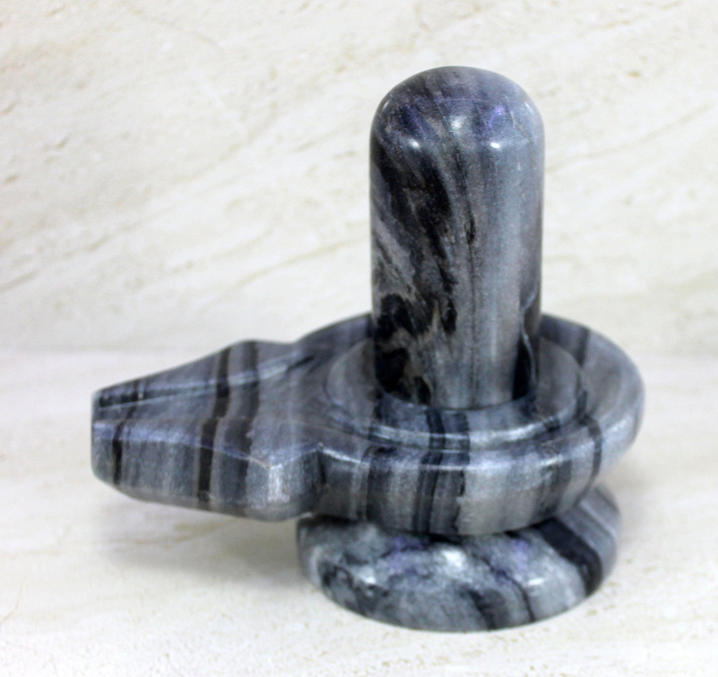 KLEO Baahubali Design Big Size (5.25") Grey/Black Natural Stone Shiva Lingam Shiv Ling Idol Murti for Daily Pooja Purpose