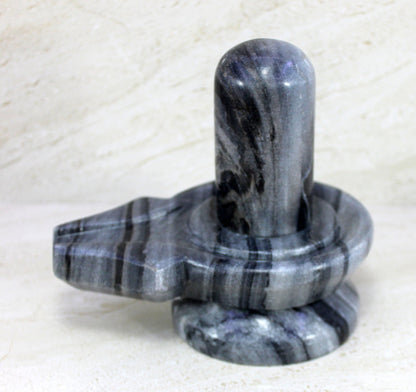 KLEO Baahubali Design Big Size (5.25") Grey/Black Natural Stone Shiva Lingam Shiv Ling Idol Murti for Daily Pooja Purpose