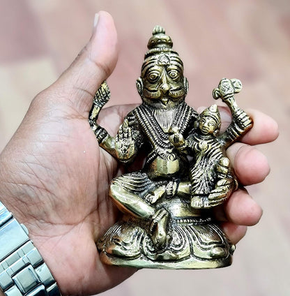 eSplanade - Brass Narsimha Narsingha Narsing with Lakshmi Laxmi Murti Idol Statue Sculpture | Pooja Praying Idol | Golden - 4.5" Inches