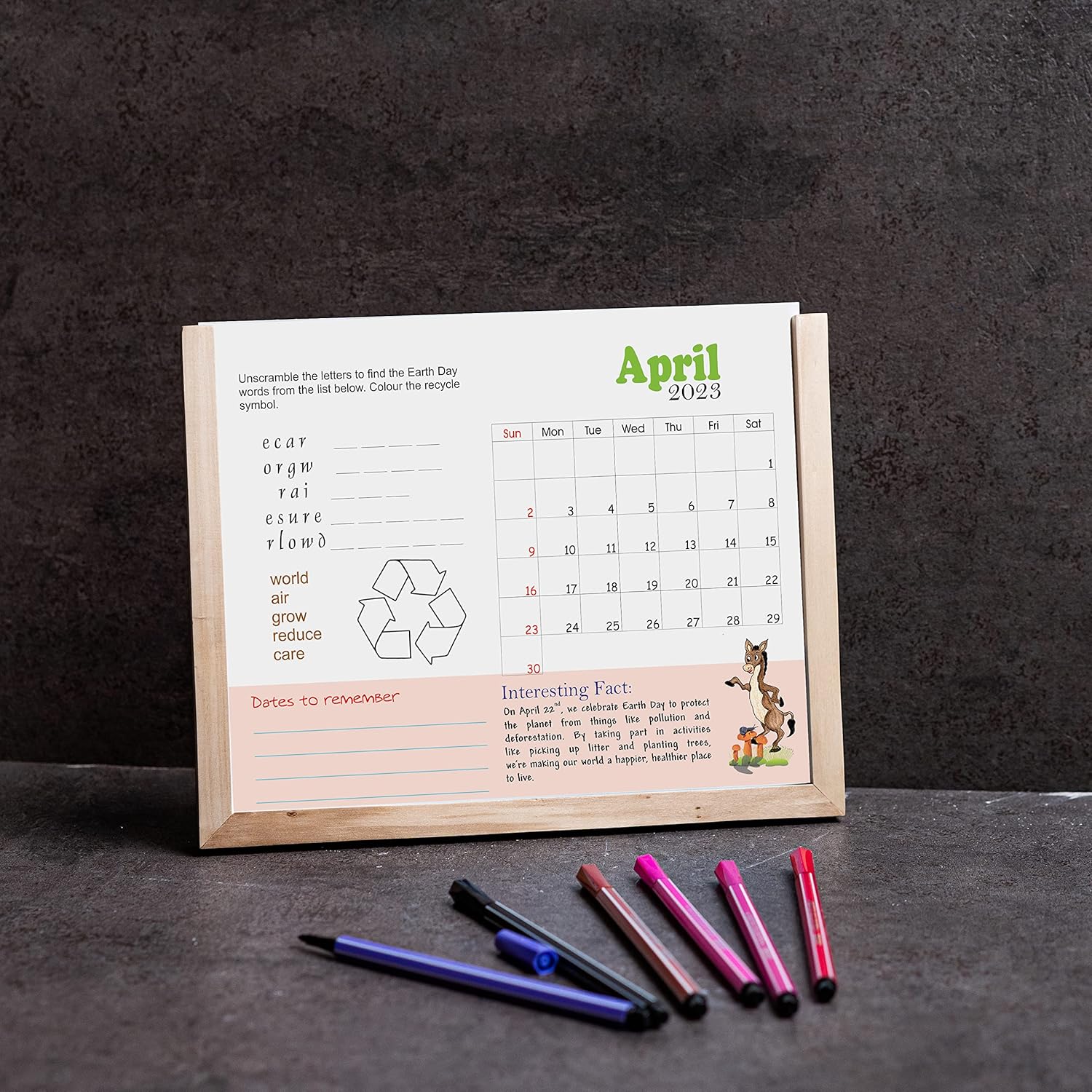 IVEI Activity calendar with pen stand For Kids, 9.9 X 8.4 Inch, Multi-color