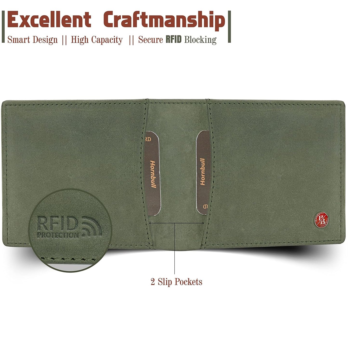 HORNBULL Themes Green RFID Blocking Leather Wallet for Men | Wallets Men Leather | Mens Wallet