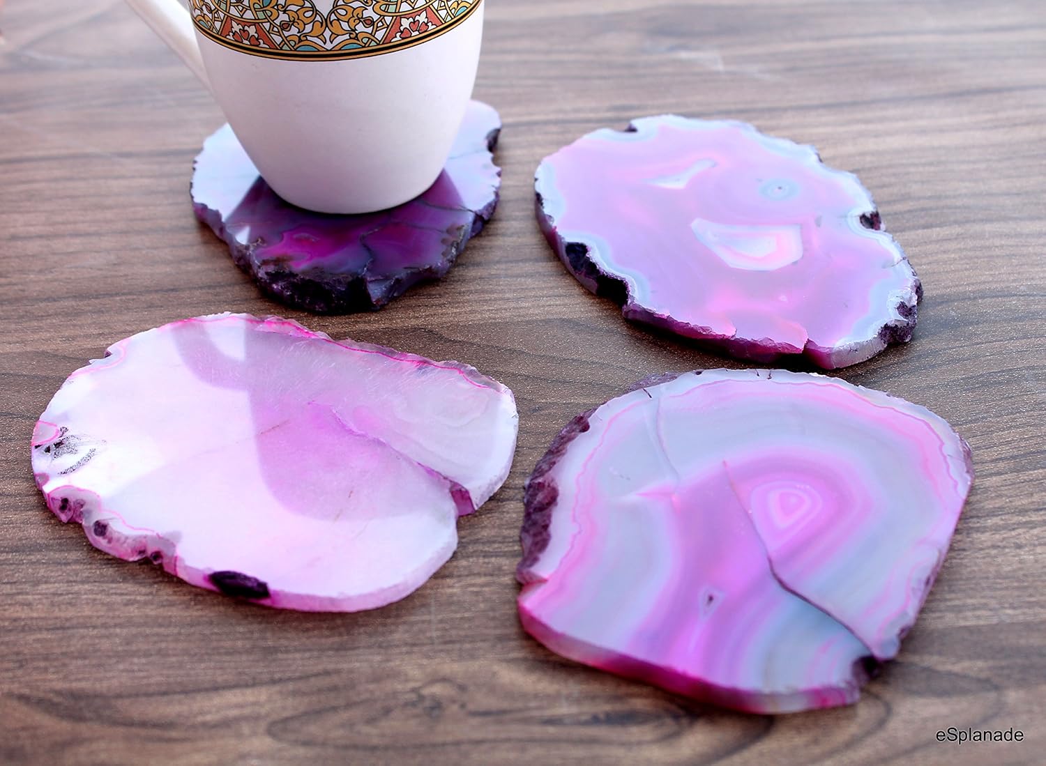 eSplanade Natural Agate Coasters Bar Beer Coffee Tea Coaster - Set of 4 Coasters - Perfect Table Accessories Tableware (Multicolour))
