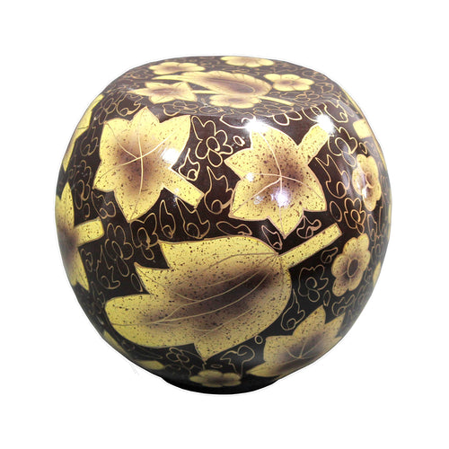 eSplanade Metal Cremation Urn Memorial Jar Pot Container | Full Size Round Shape Urn for Funeral Ashes Burial | Maple Leaves and Flowers Print | Brown - 8