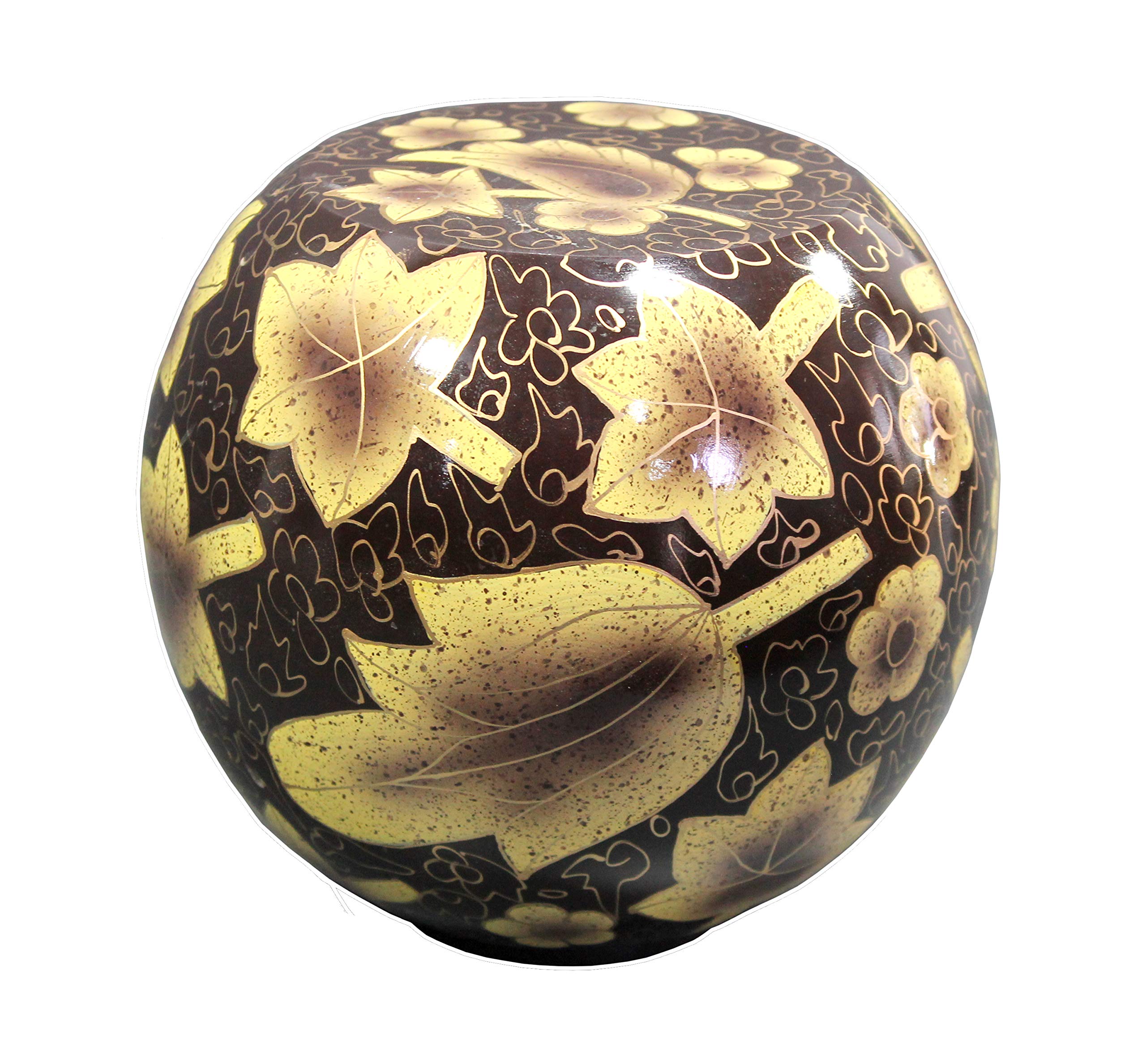 eSplanade Metal Cremation Urn Memorial Jar Pot Container | Full Size Round Shape Urn for Funeral Ashes Burial | Maple Leaves and Flowers Print | Brown - 8" Inches