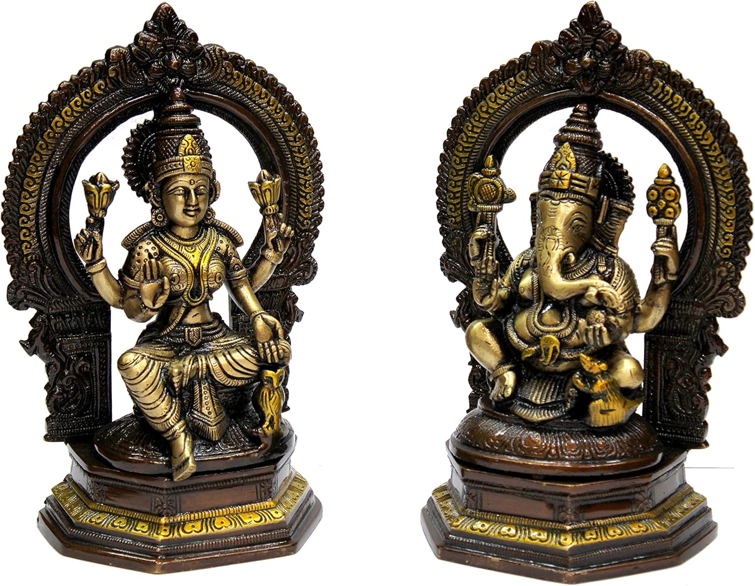 eSplanade Brass Laxmi Lakshmi Goddess Murti Idol Statue Figurine Sculpture | Pooja Idols - Home Decor | Golden - 6.75" Inches & 9.75" Inches - Multi