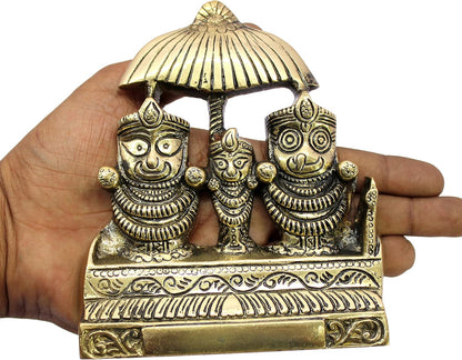 eSplanade Brass Puri Jagannath Balaram and Subhadra Maa Idol Murti Statue Sculpture - Golden - 5.25" Inches