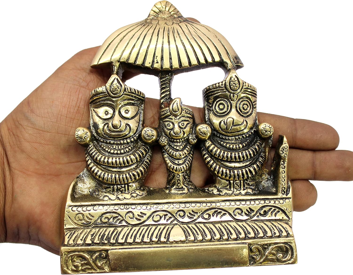 eSplanade Brass Lord Puri Jagannath, Balaram and Subhadra maa Idol for Decor Idol Murti Statue - 2.75 & 5.25 inches