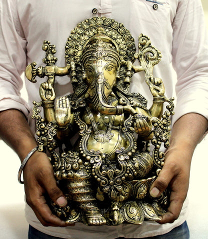 eSplanade Brass Ganesh Ganesha Ganpati Vinayak Showpiece -15.5" inches - Big Size | Murti Idol Statue Sculpture