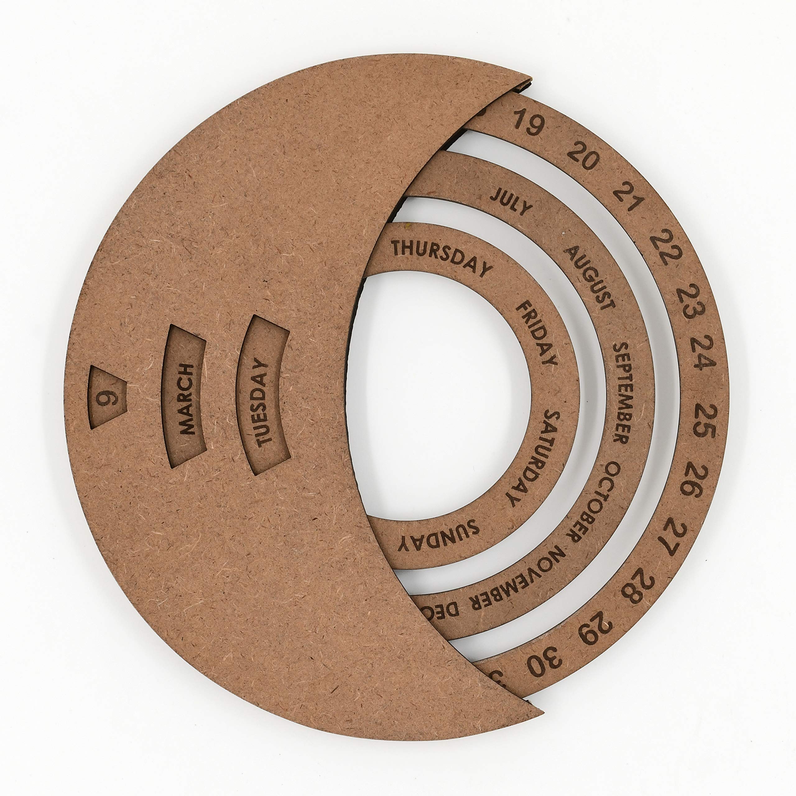 IVEI DIY MDF Circular Perpetual Calendar Wooden Craft - MDF Mini Wooden Calendar - Plain MDF Blank Calendar for Painting Wood Sheet Craft, Decoupage, Resin Art Work & Decoration (Round)