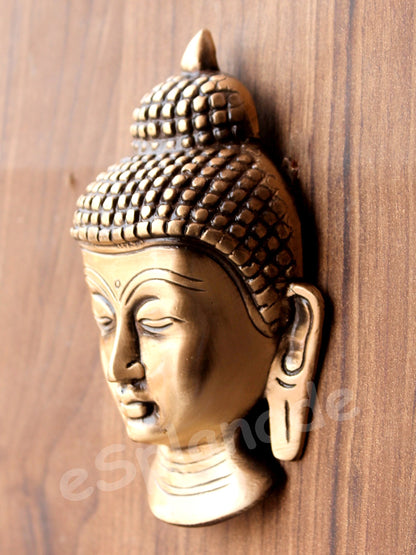 eSplanade Brass Buddha Face Wall Hanging Idol Statue Figurine Murti Showpiece | Buddha Head | Home Decor | Tibetan Buddhist Statue