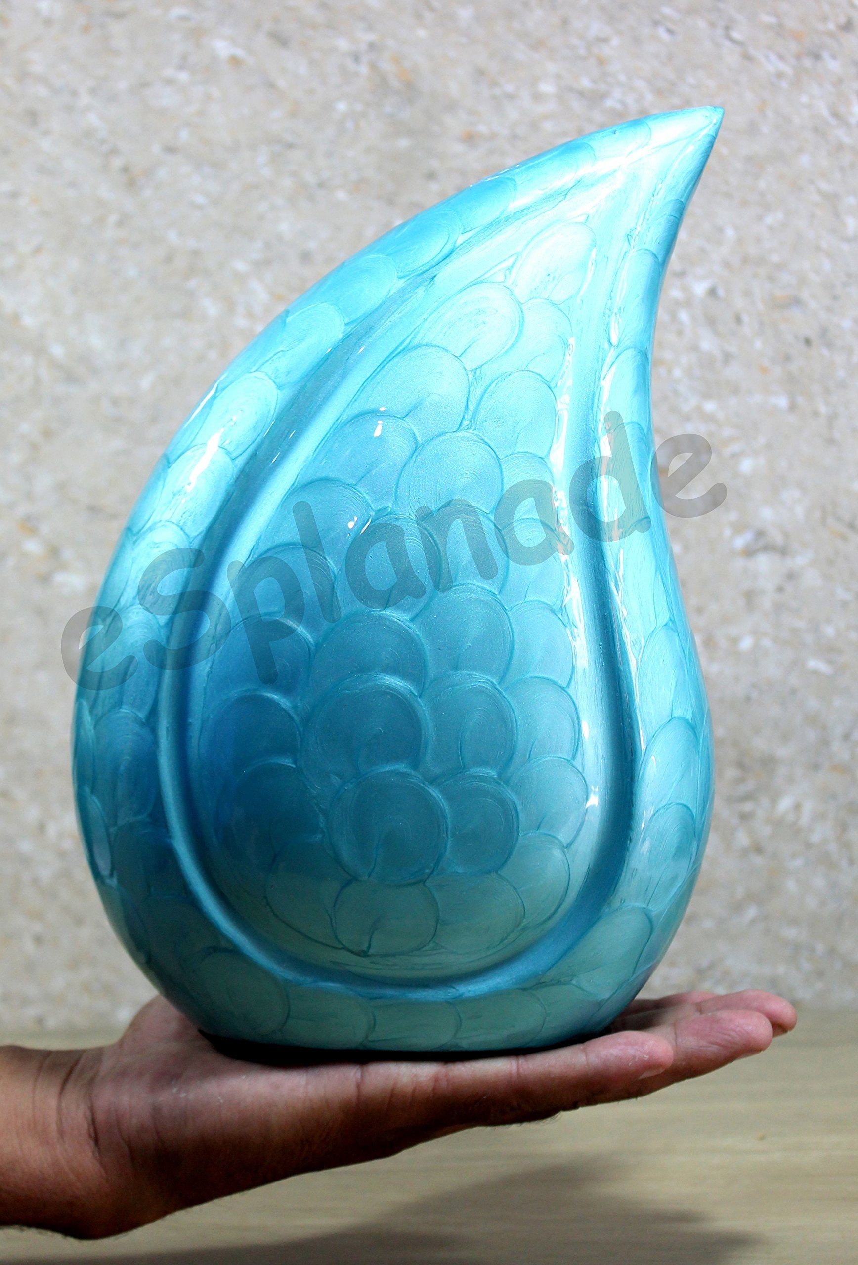 eSplanade Metal Cremation Urn Memorial Jar Pot Container | Full Size Embossed Urn for Ashes Funeral Burial | Teardrop Metal Urns | Dark Blue, Sky blue, Violet - 10" Inches