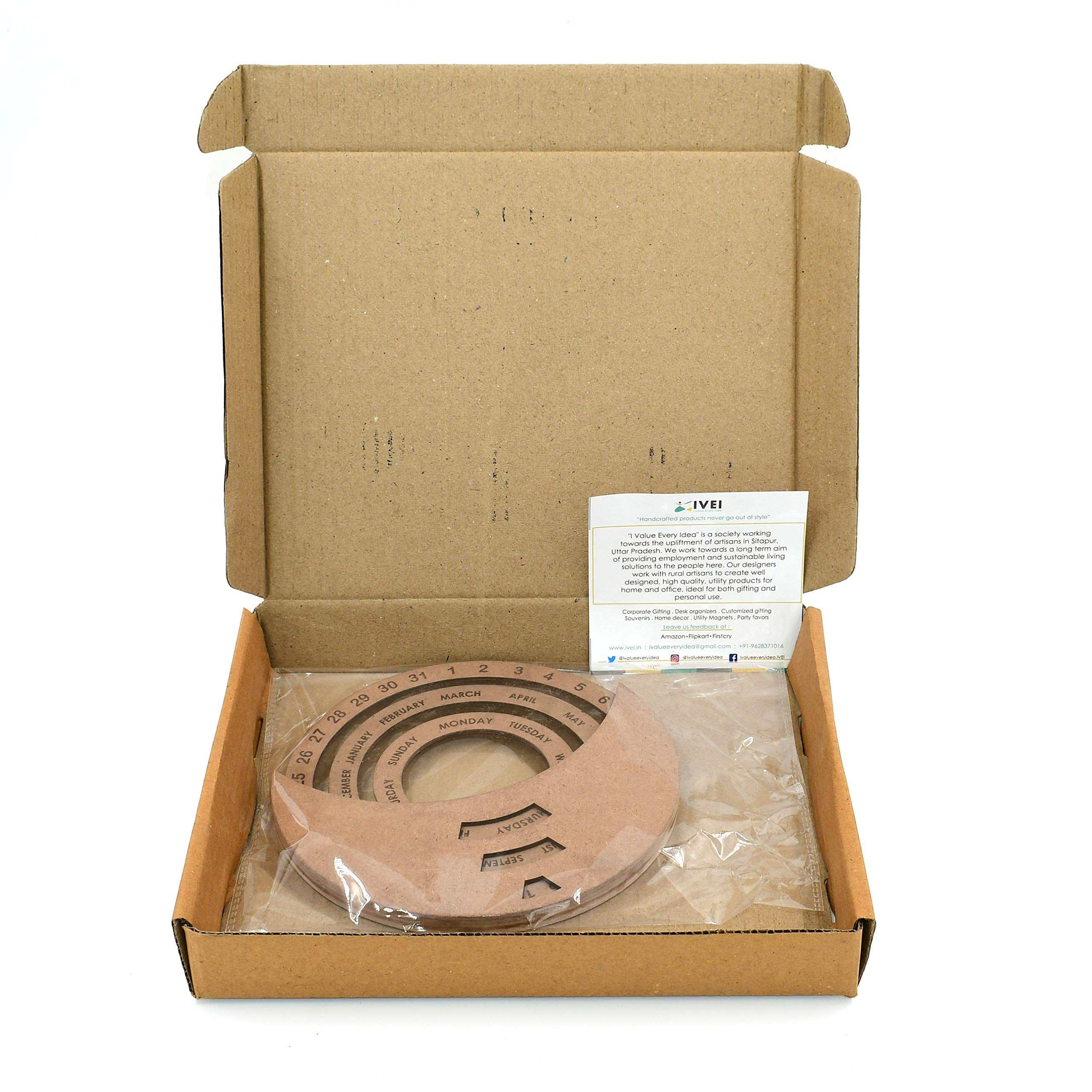 IVEI DIY MDF Circular Perpetual Calendar Wooden Craft - MDF Mini Wooden Calendar - Plain MDF Blank Calendar for Painting Wood Sheet Craft, Decoupage, Resin Art Work & Decoration (Round)