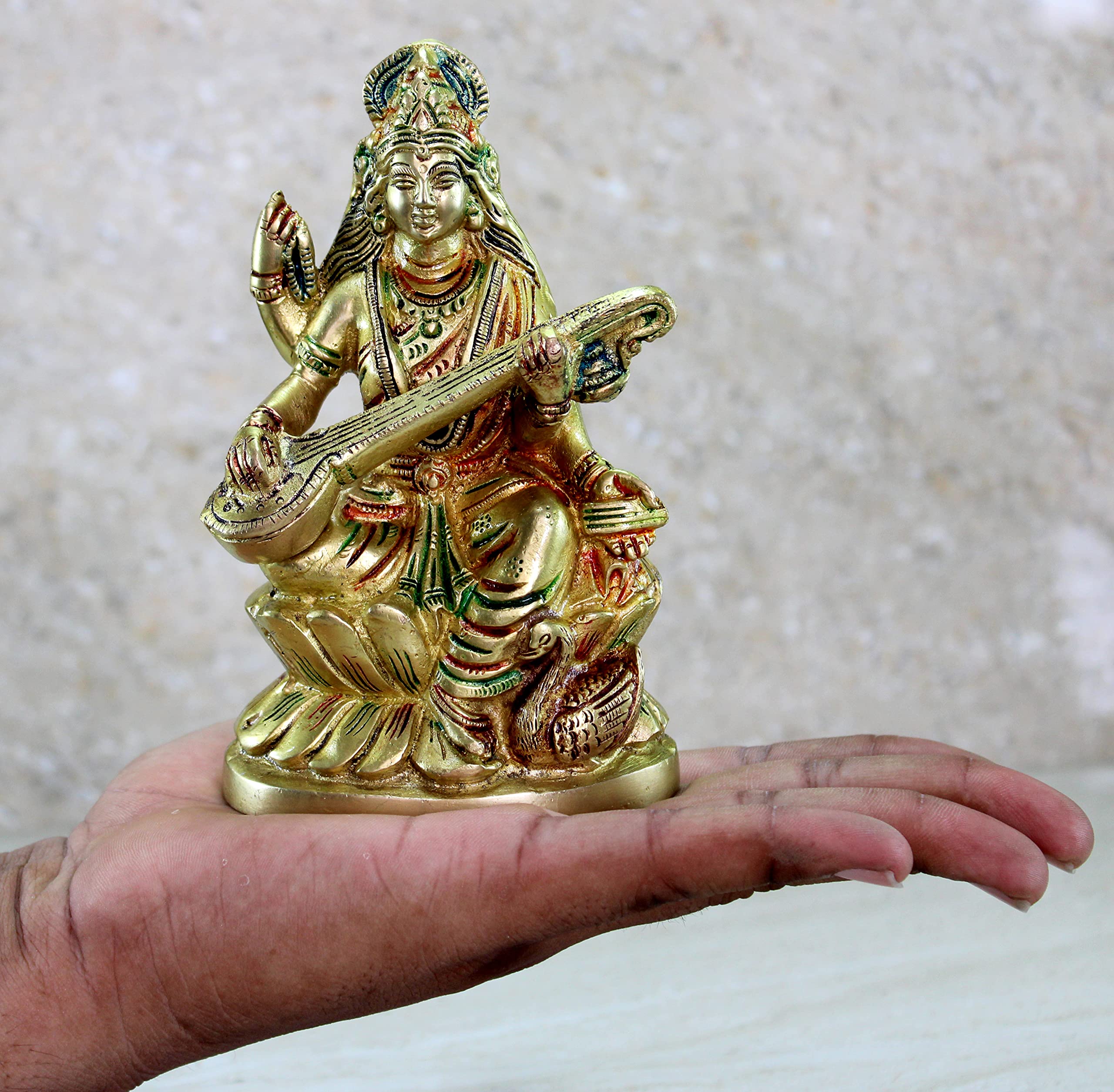 eSplanade Brass Saraswati Maa Murti Idol Statue Sculpture for Home Decor and Temple - 6" & 9.75 Inches