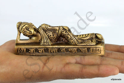 eSplanade Reclining Buddha Statue for Home Decor | Brass Sleeping Buddha Showpiece for Living Room, Meditation, Office Table Desk, Car, Shelf | Tibetan Buddhist Gift | Zen Idol & Figurine | Golden