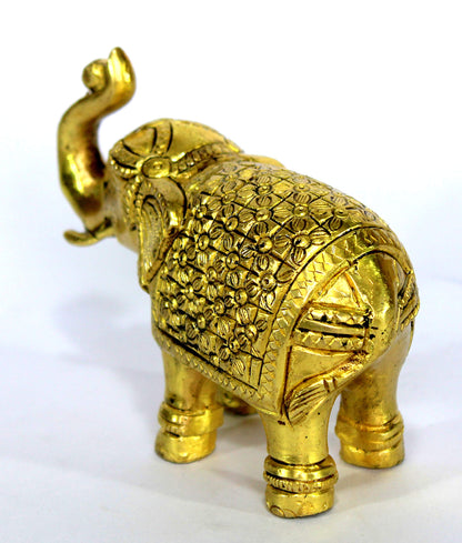 eSplanade Brass Elephant | Handmade Laxmi Ganesh Carving Maharaja Elephant Idol for Decoration (Brass/Elephant/3")