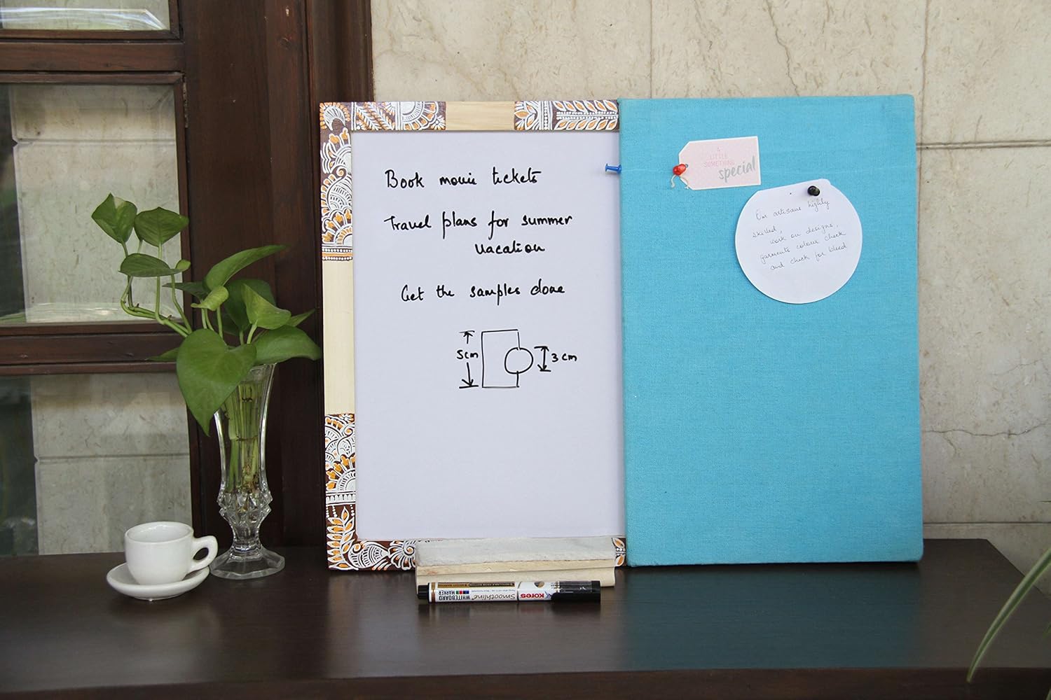 IVEI Decorative Pin Board + Whiteboard Combination board - Dry Erase Board - Bulletin Board - Innovative Organizer - Writing Board for Adults