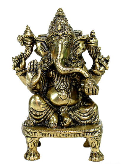 eSplanade 8" Brass Ganesha in Antique Finish | Pooja Puja Ganesh Ganesha Ganpati Ganapati Murti Idol (4.5" Ganesh)