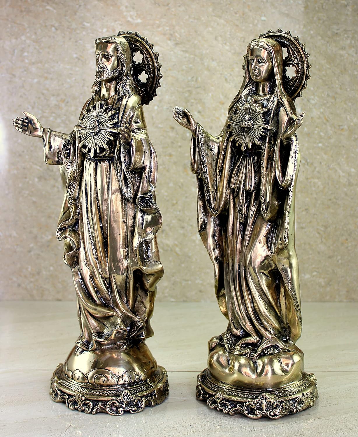 eSplanade Brass Jesus Christ and Mother Mary | Religious Statues | Holy Statue of Christian| 16" & 5.75" Inches