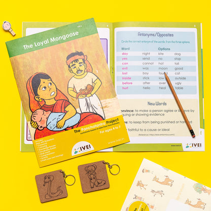 IVEI Panchatantra Workbook & DIY Keychains - The Loyal Mongoose Educational Activity for Kids Ages 4-7