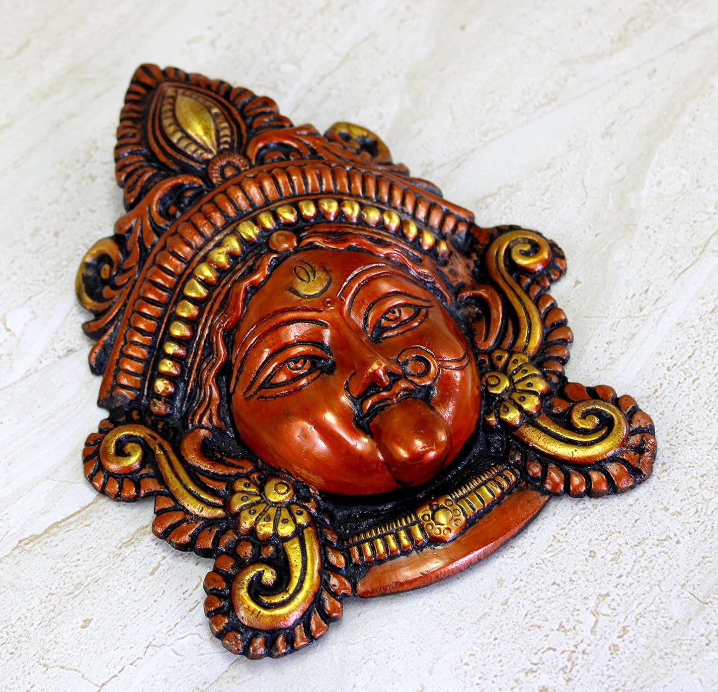 eSplanade Brass Kaali Ma Wall Hanging - 7.25 inches | Kali Maa Kali Mata Face Wall Hanging Idol Statue Sculpture