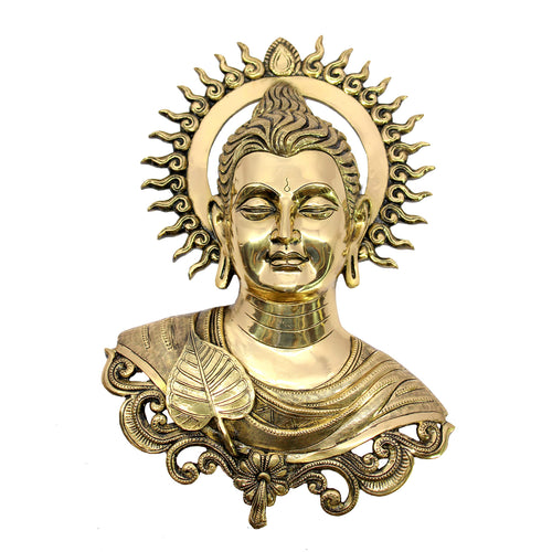 ESPLANADE Buddha Wall Hanging Decor for Living Room | Brass Wall Sculptures | Meditation & Yoga Room Decor | Wall Mount Buddha Face Idol Showpiece | Zen Buddhist House Warming Gift, 15.5 Inches