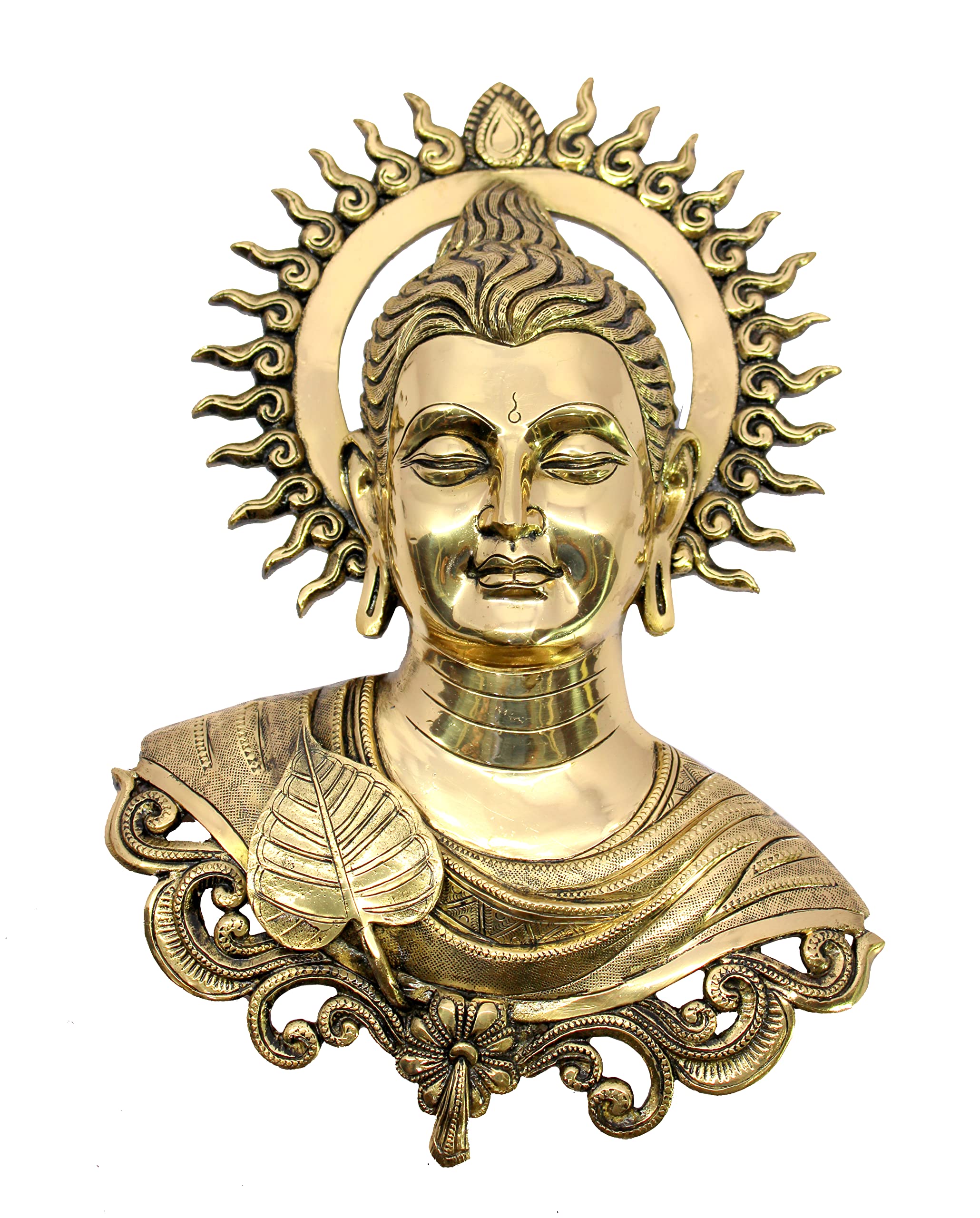 ESPLANADE Buddha Wall Hanging Decor for Living Room | Brass Wall Sculptures | Meditation & Yoga Room Decor | Wall Mount Buddha Face Idol Showpiece | Zen Buddhist House Warming Gift, 15.5 Inches