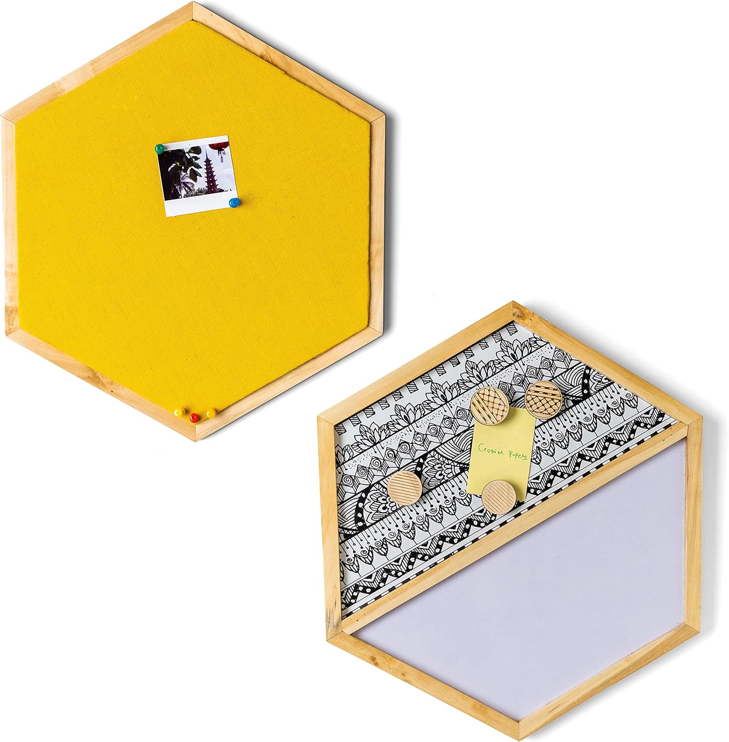 IVEI Hexagon Shaped Combination Board with Magnet Board, Pin Board & Whiteboard - Set of 2 - Innovative Organizer for Kids and Adults with Magnets to Do Boards Gift for Home, Office- Dark blue, Grey, Pink, Yellow