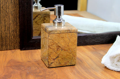 KLEO Lotion Dispenser Soap Dispenser - Made of Natural Stone - Bathroom Accessories Bath Set (Brown)