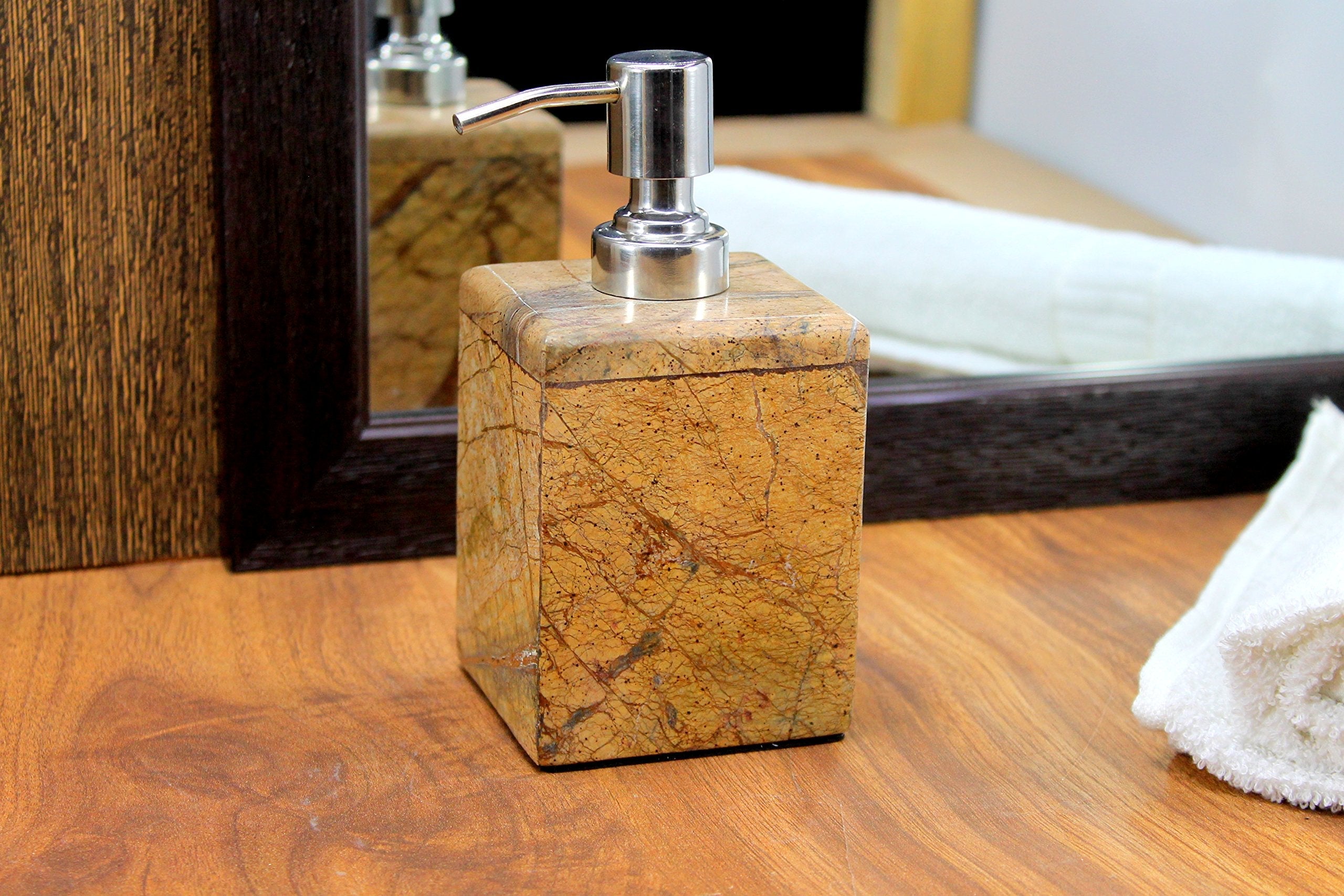 KLEO Soap Dispenser Lotion Dispenser - Made of Natural Stone - Bathroom Accessories Bath Set - Multicolour