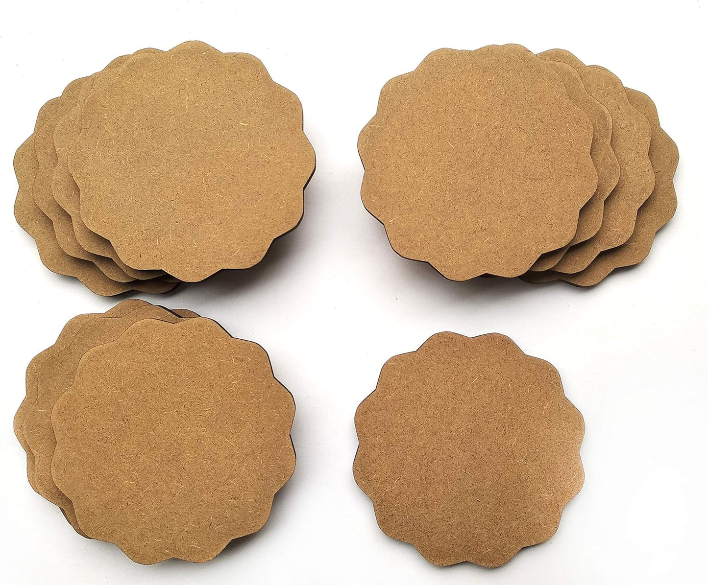 IVEI DIY MDF Circle and Scallop Shaped Coasters - (Set of 12)- for Craft/Activity/Decoupage/Painting/Resin Work (Scallop Shaped)