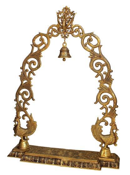 eSplanade Colored Brass Temple Arch Stand Singhasan Darbar for Idol Statue Sculpture (Very Big 46") | for Radha Krishna, Shivji, Ram Mandir, Gopal Laddoo, Balaji, Ganesh Idols etc (Golden)