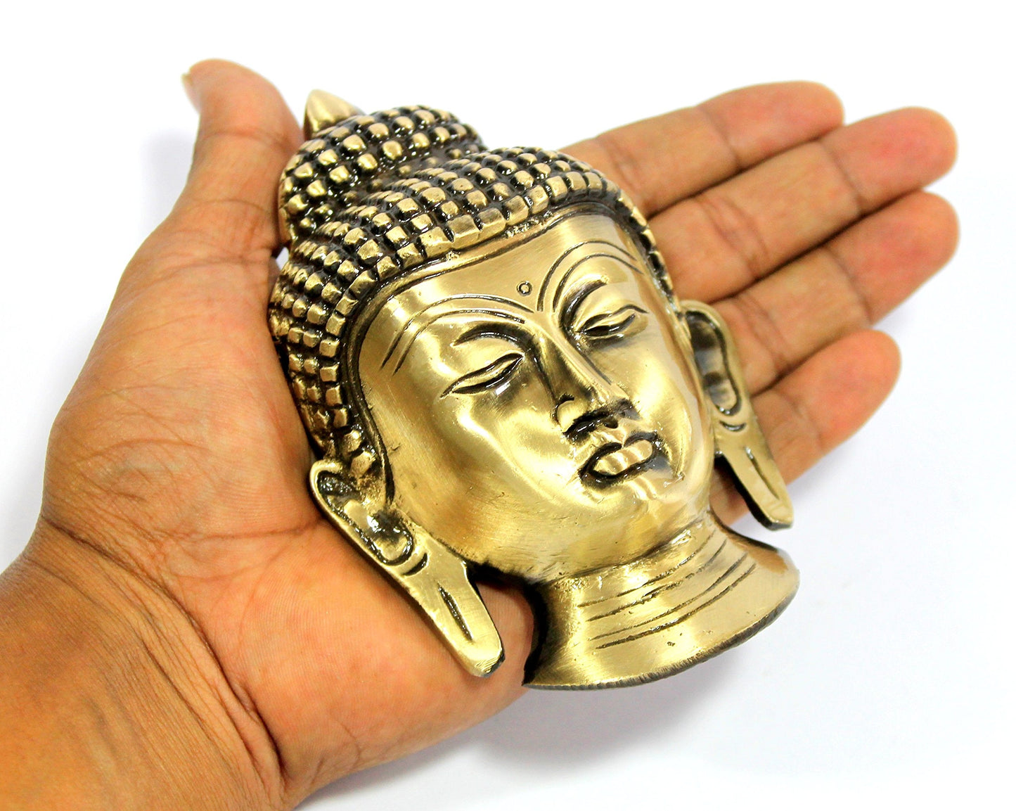 eSplanade Brass Buddha Face Wall Hanging Idol Statue Figurine Murti Showpiece | Buddha Head | Home Decor | Tibetan Buddhist Statue