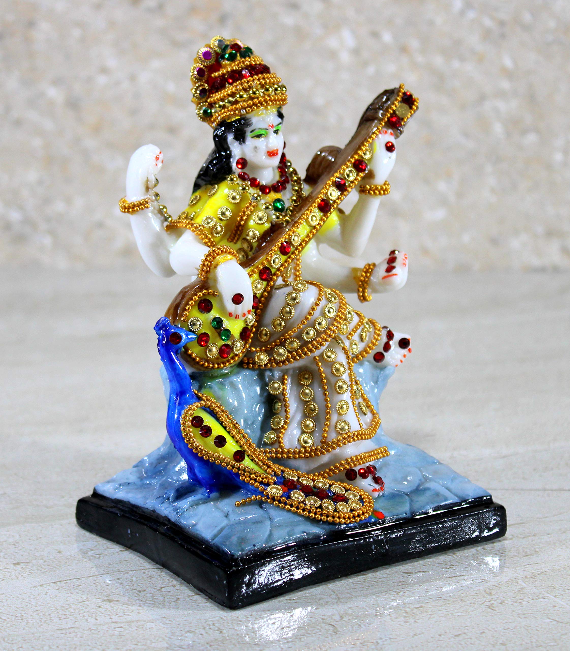 eSplanade Saraswati on Lotus | Saraswati Goddess Murti Idol Statue Sculpture Figurine - Resin - Multi - 10.5" & 7" Inches