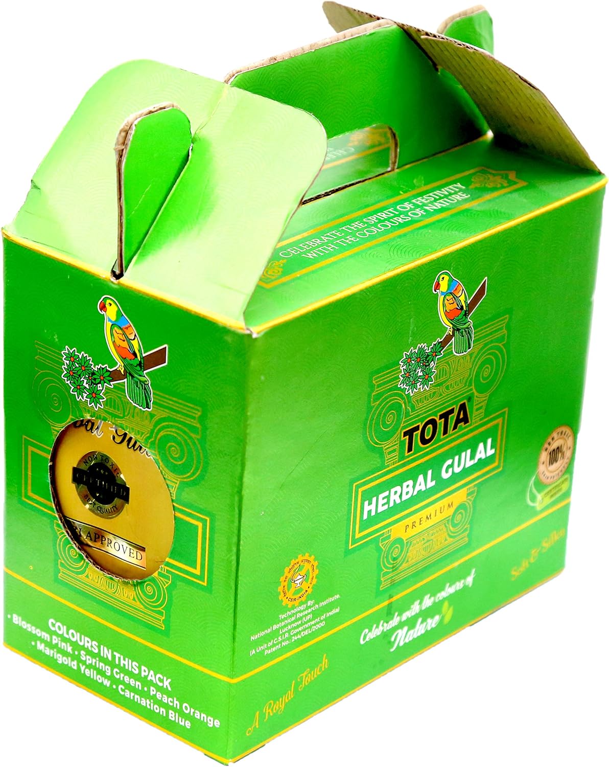TOTA Herbal Holi Colour Giftbox | Certified Non-Toxic Chemical Free Natural Colors Ð 500 gm |Pack of 5 Neon Color Holi Gulal - Pink, Orange, Green, Light Green, Light Pink