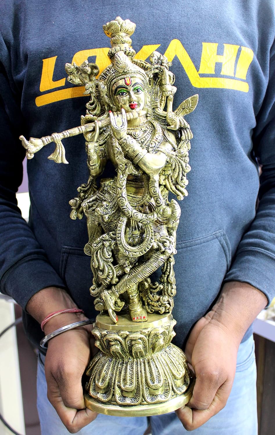 eSplanade Brass Radha Krishna Radhe Krishan Murti Idol Statue Sculpture - Golden - 18" Inches