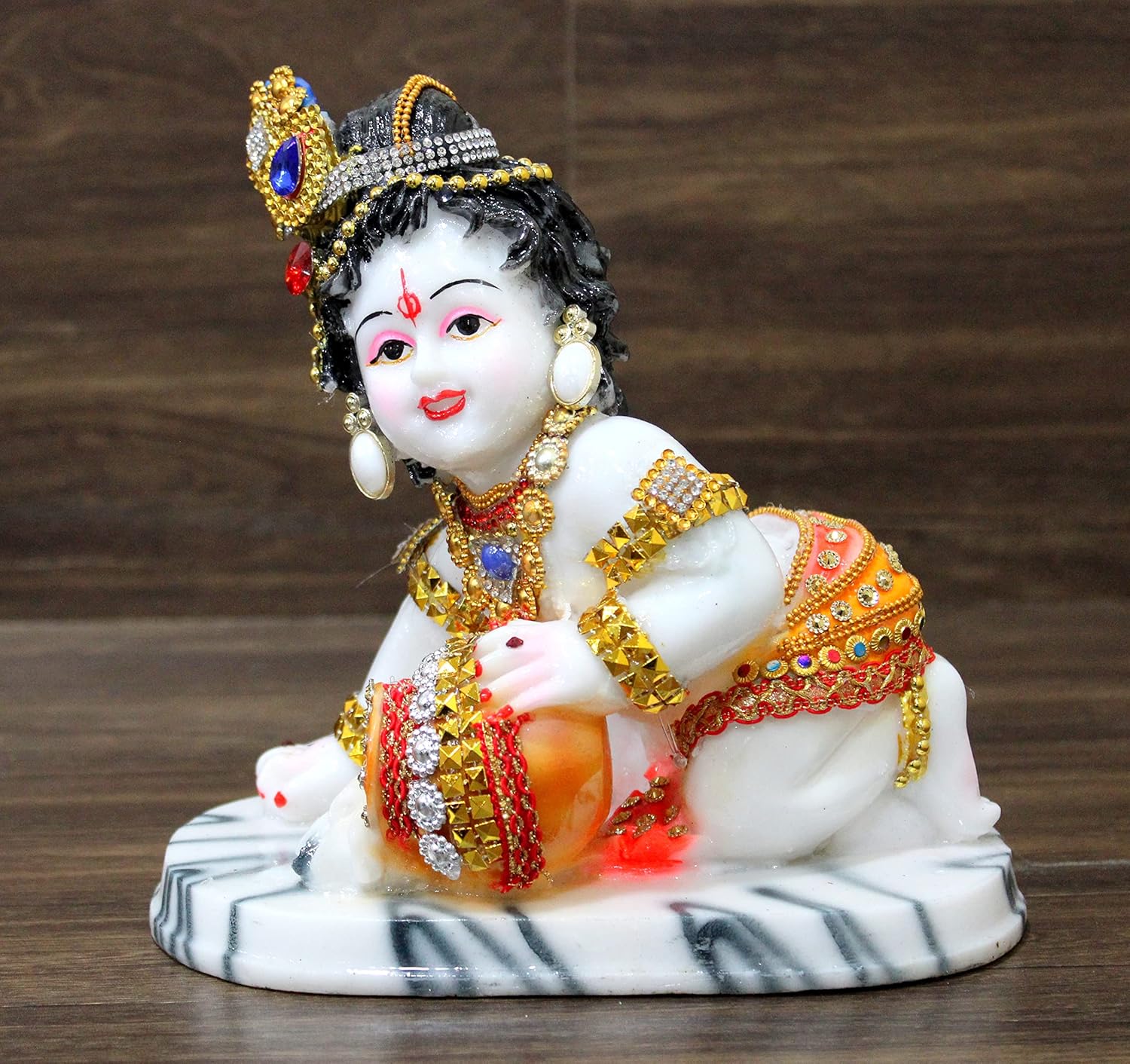 ESPLANADE Baby Krishna Bal Kishan Bal Gopal Maakhan Chor Makhan Chor Murti Idol Statue Sculpture - Resin - 7.5" Inches - Multicolor